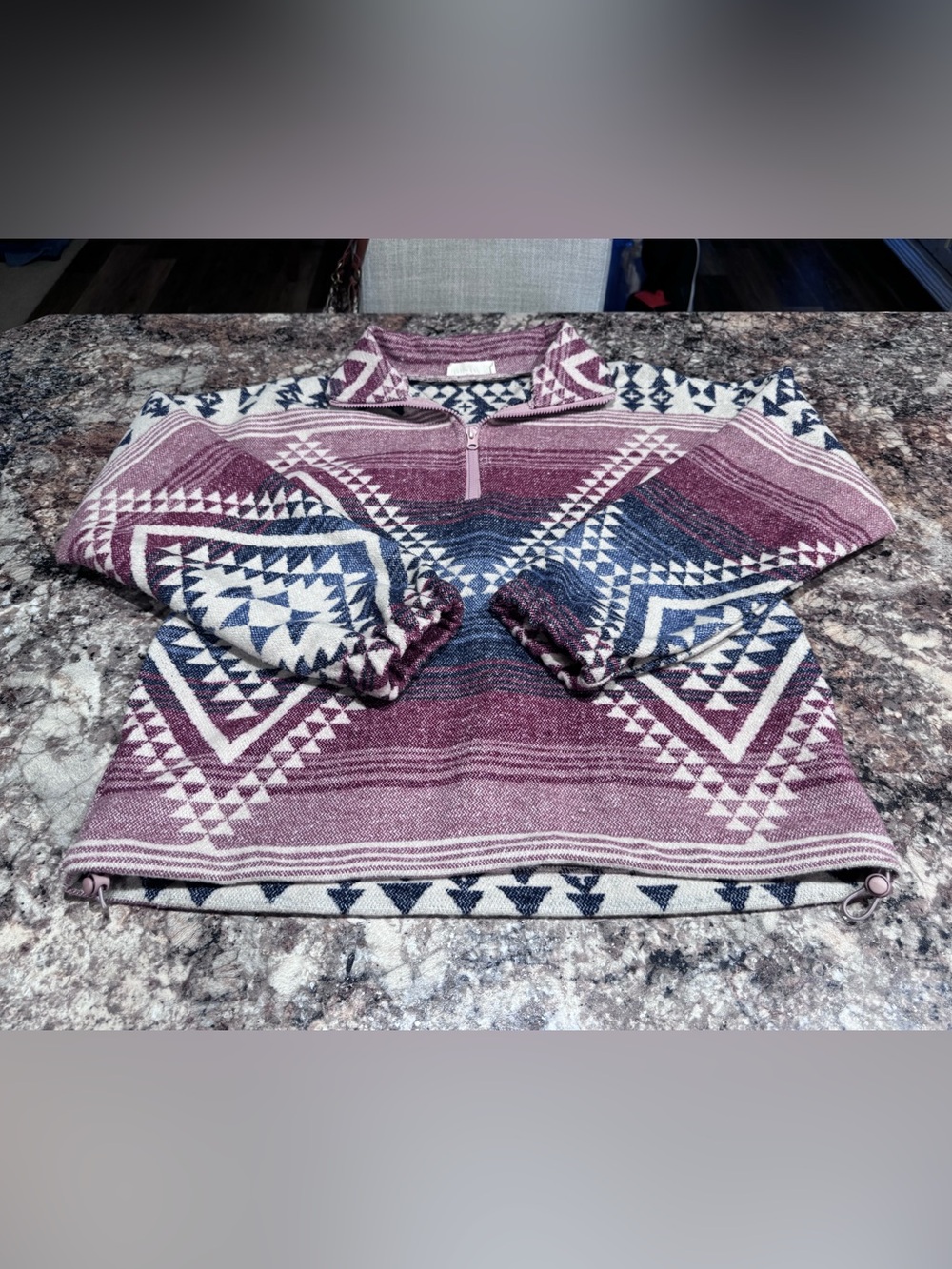 Aztec Print Half-Zip Sweater Pullover - Burgundy and Navy